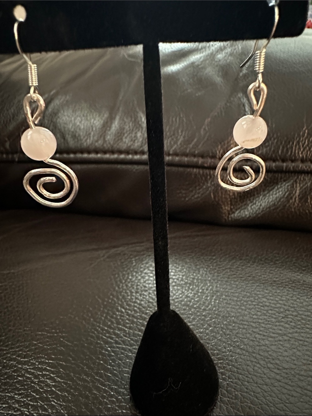 Spiral Drop Earrings with Rose Quartz Beads
